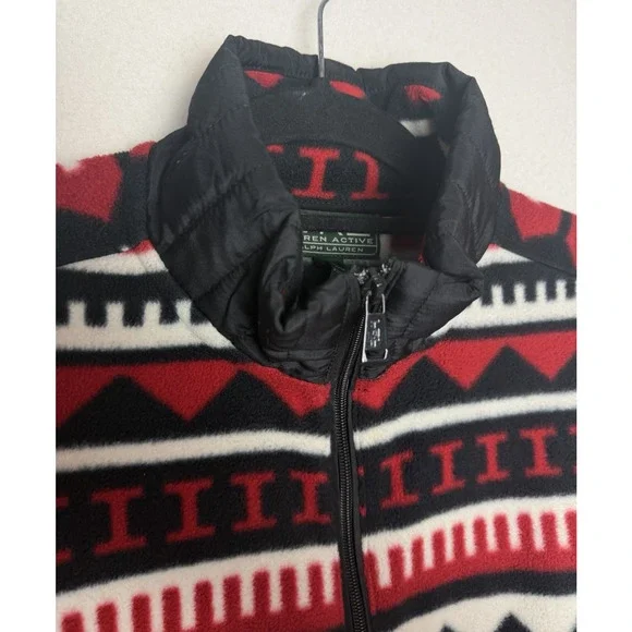 Ralph Lauren Active Black Red Cream Fleece Cableknit Jacket Full Zip Size XL - Picture 5 of 8